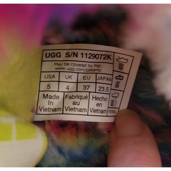 UGG Fluff Yeah Slide Slippers 6 Furry Cozy Strap Rainbow Pixelate Open Toe - Picture 2 of 8